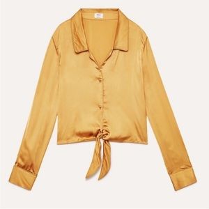 Aritzia Wilfred Peaufiner cupro Silk Front Tie Blouse gold yellow women’s medium